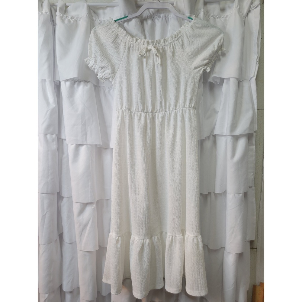Heart and Arrow Girls White Textured Smocked Midi Dress Size 12 Cottagecore 1909